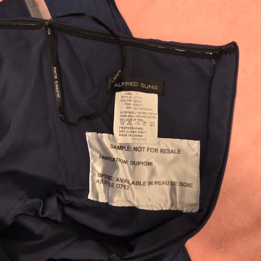 Vintage Alfred Sung Navy Strapless Cocktail Dress Size 10 Formal Midi - Picture 9 of 13